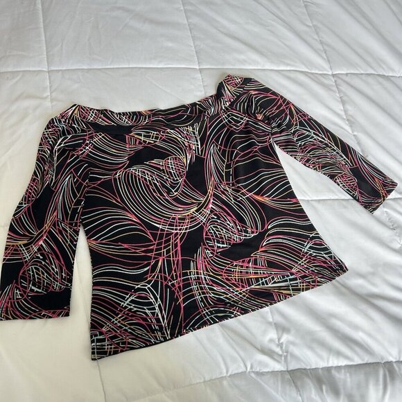 Voli Vintage Y2K 90s Black Pink Geometric Off Shoulder Blouse 3/4 Sleeve Womens - Picture 6 of 6